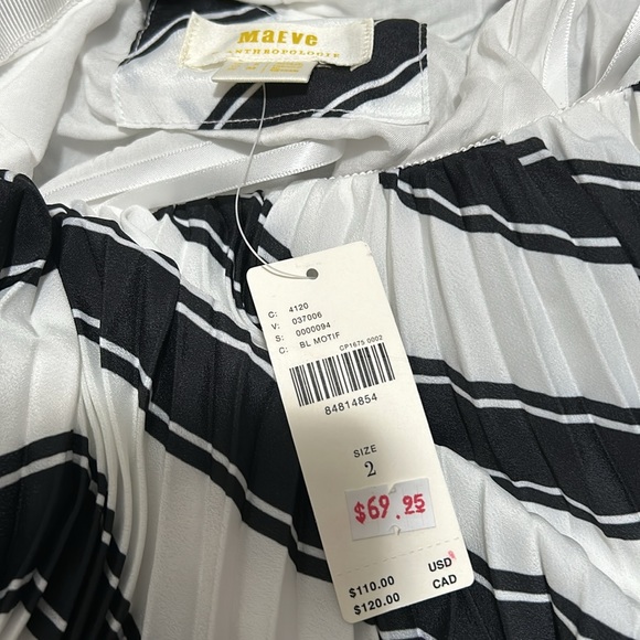 New Anthropologie Maeve Black White Pleated Striped Skirt 2 - Picture 2 of 2